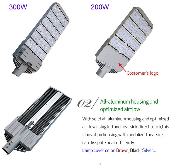 200W High Power Energy Saving Street Light Cree Led Chip Tai-wan Meanwell Led Driver Waterproof Good Corrosion Aluminum Alloy Housing AC 100-265V/277V/305V Led Street Light for City Roads, Highway etc.
